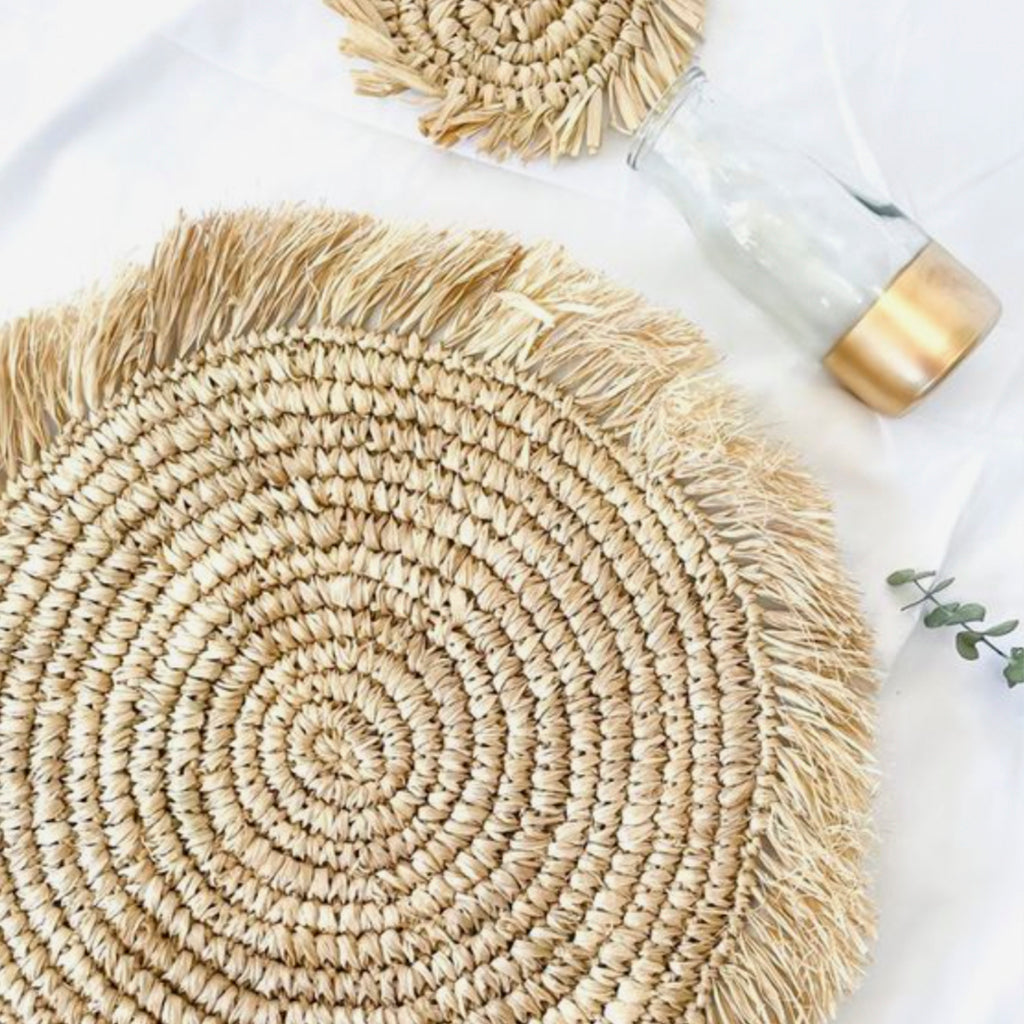 INDIVIDUAL SISAL CON FLECOS NATURAL<BR> 40 CMS DIAM.