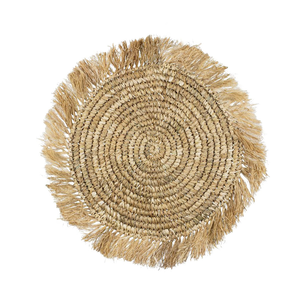 INDIVIDUAL SISAL CON FLECOS TOSTADO<BR> 40 CMS DIAM.