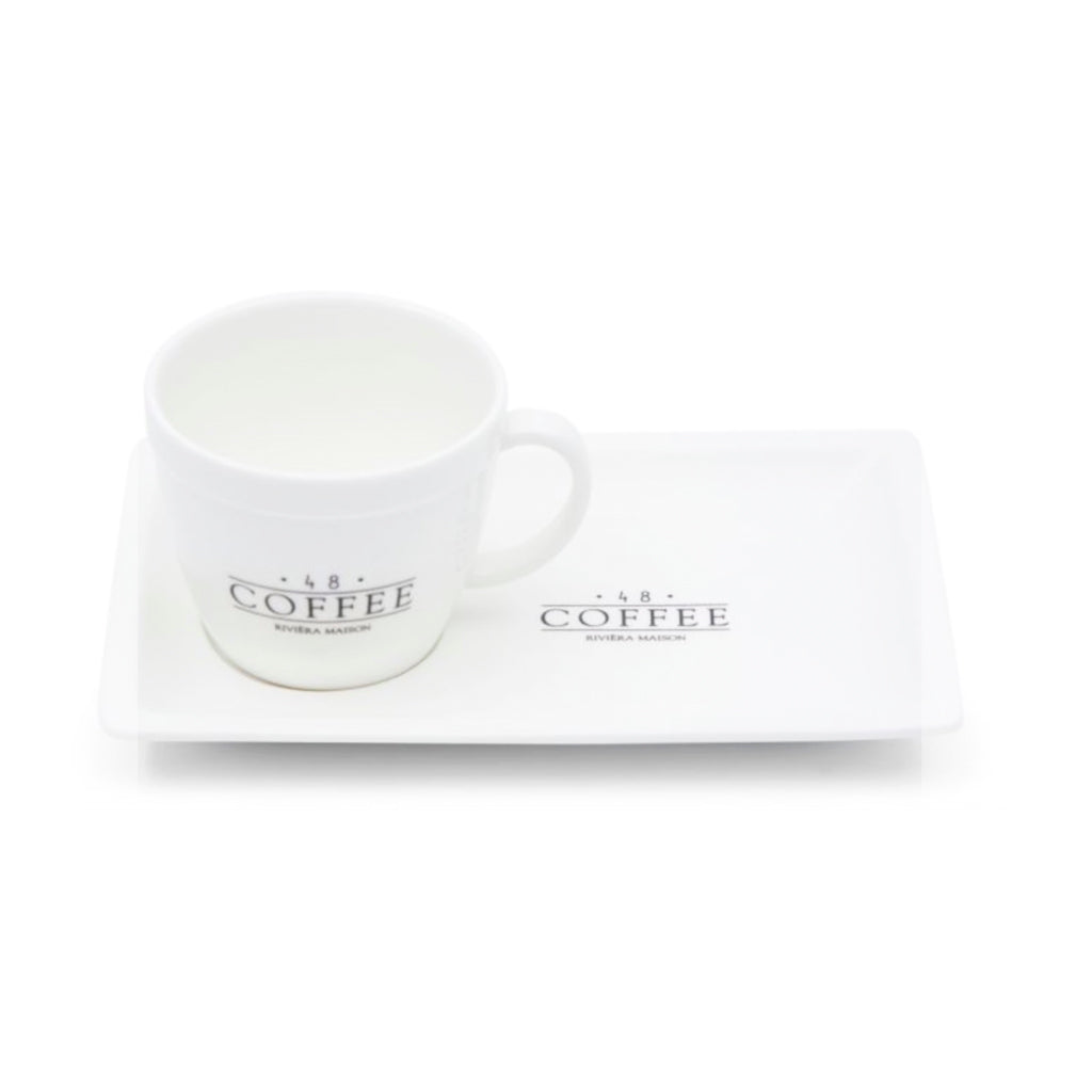 SET DE TAZA CAFÉ CON PLATO, CERÁMICA BLANCA<BR> 13 X 20 X 9 CMS