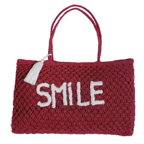 BOLSO TEJIDO EN RAFFIA ROJO  MODELO SMILE <BR> 50 X 28 CMS