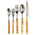 SET 5 CUBIERTOS BAMBOO DE ACERO, MANGO NATURAL Y CROMO